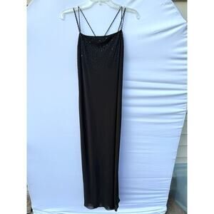 Vintage Y2K Phoebe Black Beaded Strappy Evening Formal Maxi Dress